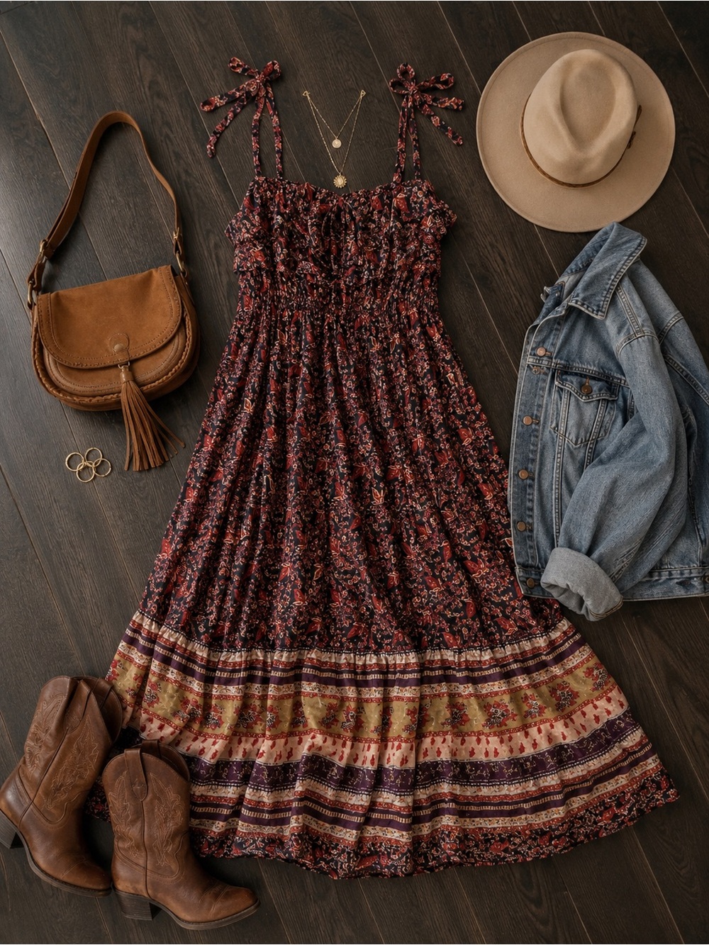 Free People Boho Floral Tie-Strap Maxi  M